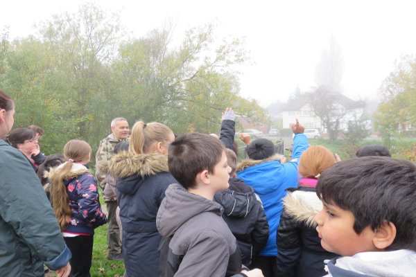Stephen talking to children about foraging.